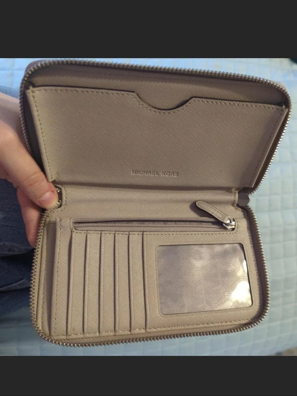 Michael Kors Blush Saffiano Leather Wristlet Card Holder with Gold Hardware